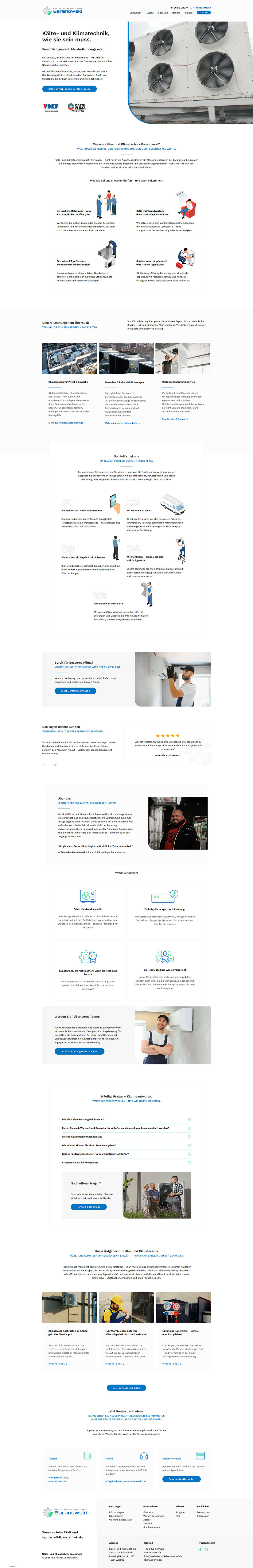 Desktop-Ansicht des Webdesigns für einen Fachbetrieb der Kälte- und Klimatechnik.